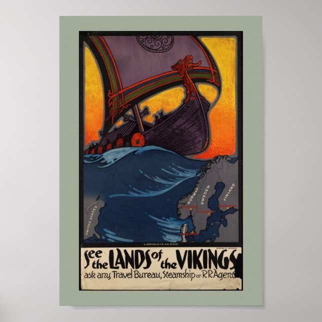 Vikings reklamland i vintage resor poster (Framsidan)