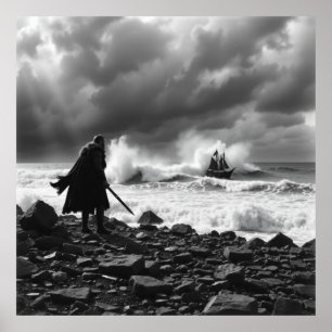 Vikings sista stativ - stenkolskonst av braveriet poster