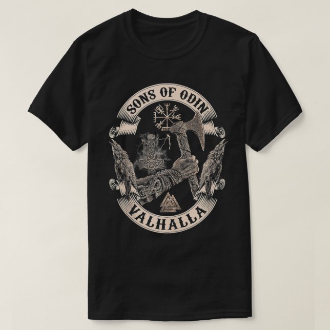 VIKINGS STIGA UPP-SONER AV ODIN- Valhalla Vikings  T Shirt (Design framsida)