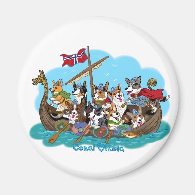Vikingship fylld med Corgis Magnet (Framsidan)