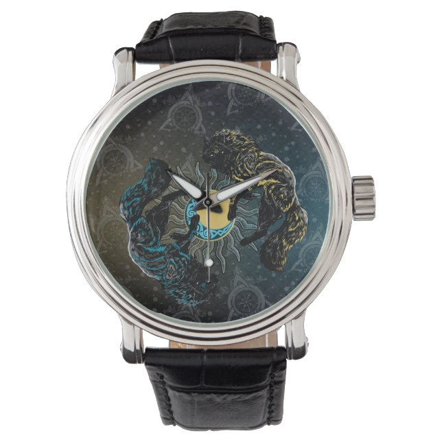 Vikingvargar Sol Måne Nordisk mytologi Armbandsur (Framsida)