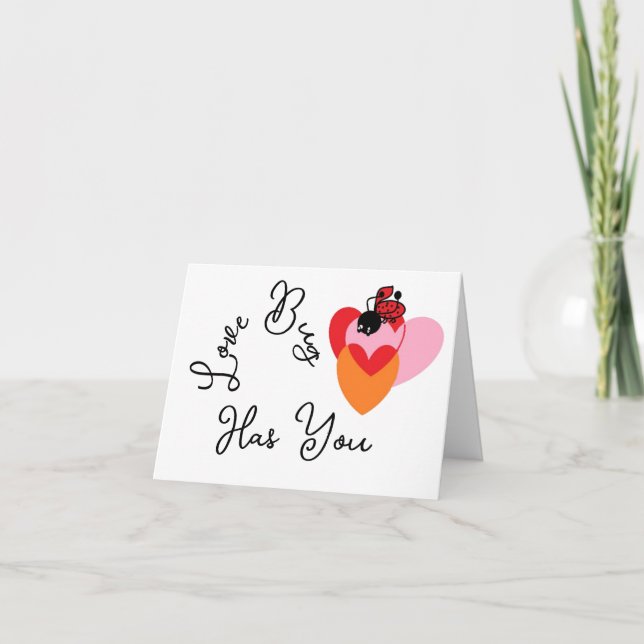 Viklad högtidskort: Love Bug Alla hjärtans dag Helgkort (Framsida)