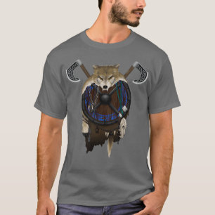 Vikskydd med varg päls t shirt