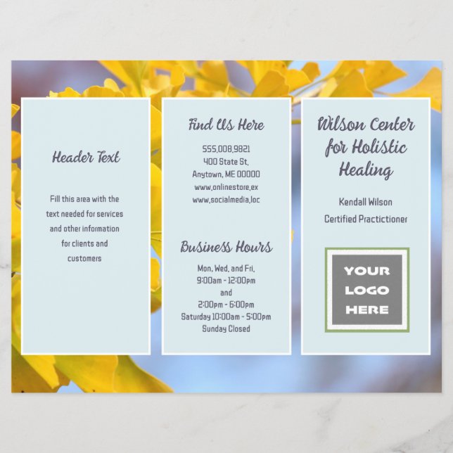 Vikt broschyr för Gingko Business Logotyp Reklamblad (Framsidan)