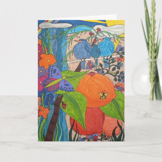 Vikt gratulationskort 5" x 7" "Bird Sång" Kort (Framsida)