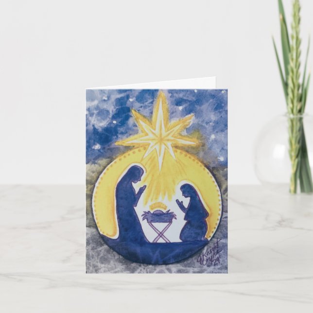 Vikt julkort, nativitet, akvarelltryck helgkort (Framsida)