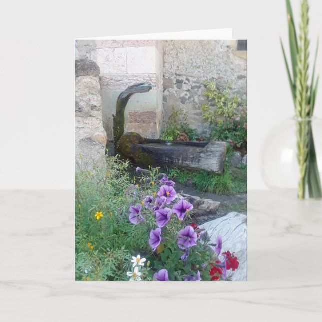 Vikt kort med Alpine Fontän och Flowers (Framsida)