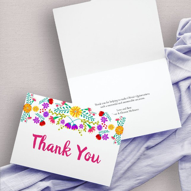 Vikt mappat kort för Tack mexikanska fiestablommor (Colorful mexican fiesta floral thank you card)