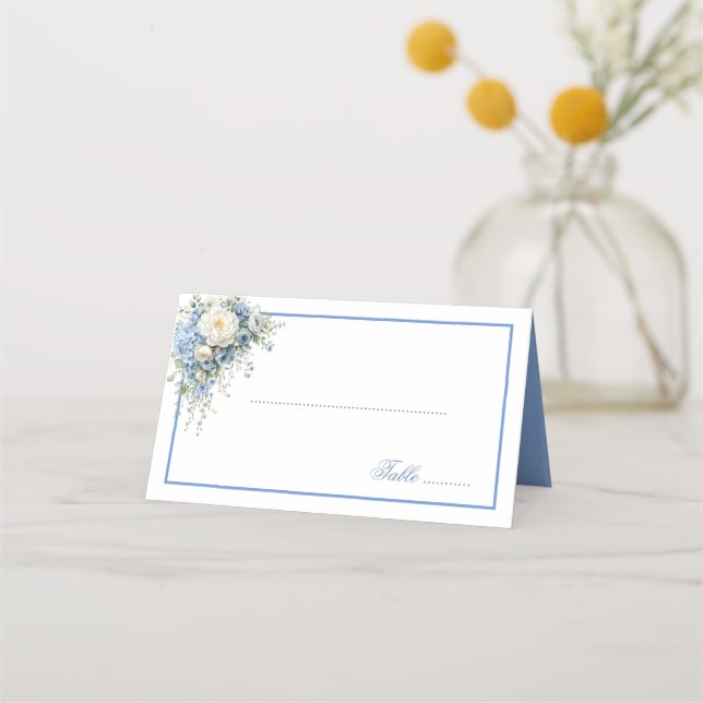 Vikt Namn Platskort-Blå Hydrangeor  Placeringskort (Framsida)