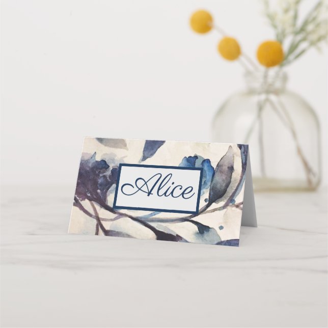 Vikt Namn Platskort - Lila Lövverk Blommor 2 Placeringskort (Framsida)