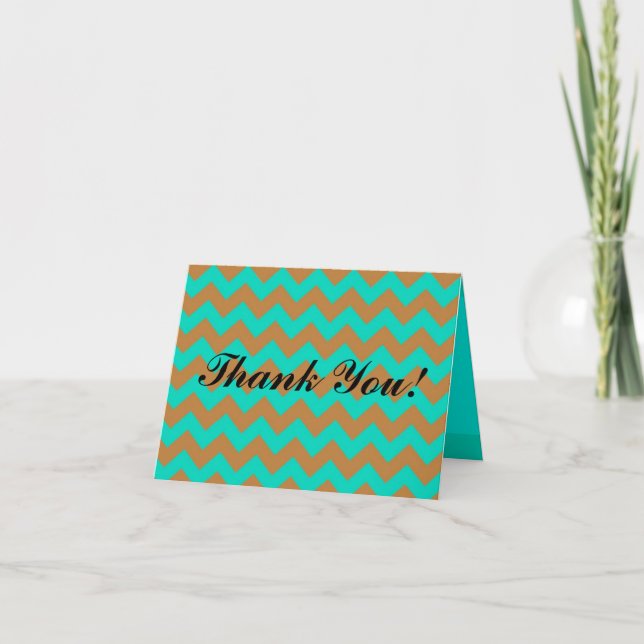 Vikt tackkort: Chevron Brown & Seafoam Tack Kort (Framsida)