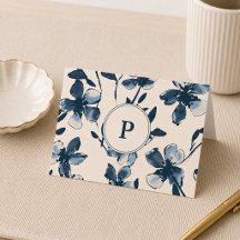 Vikt Tacksamhetskort Monogram Blå Blommor