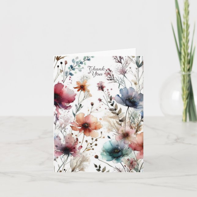 Vikta bläckblommor i vattenfärg för tackkort (Framsida)
