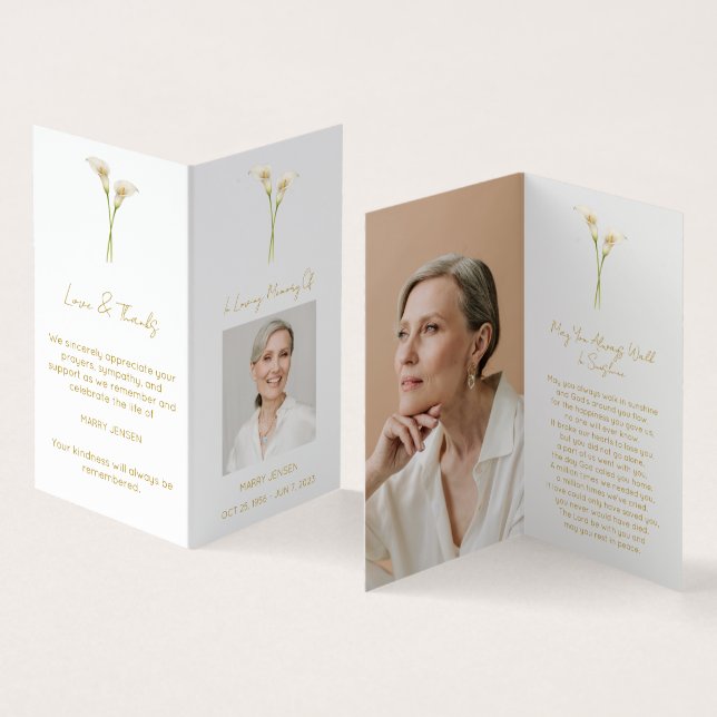 Vikta Calla Lily Foto Begravning Bön Kort (In- och utsida)