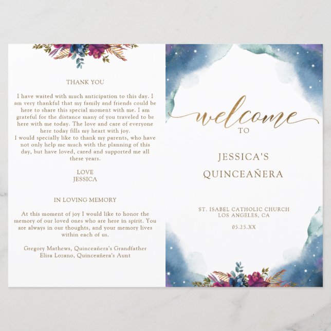 Vikta, Celestial Stjärnklara Quinceañera-program (Framsida)