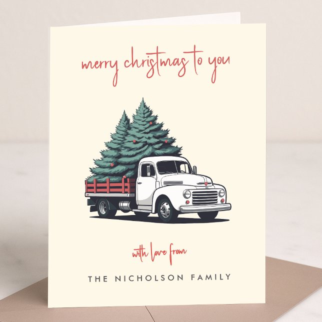 Vikta Högtidskort | Jul Leverans Lastbil Helgkort (A vintage inspired delivery truck folded holiday card design with retro festive flair)