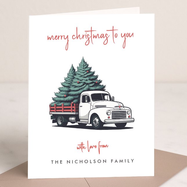 Vikta julkort | Julleverans lastbil Helgkort (A vintage inspired delivery truck folded holiday card design with retro festive flair)
