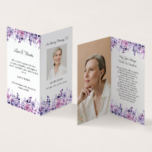 Vikta lila blommor Foto Begravning Bön Kort