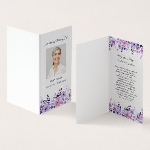 Vikta lila blommor foto begravning bönekort visitkort