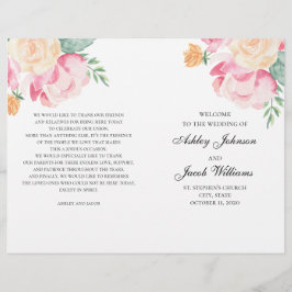 Vikta vigselprogram med rosa och persikafärgade bl