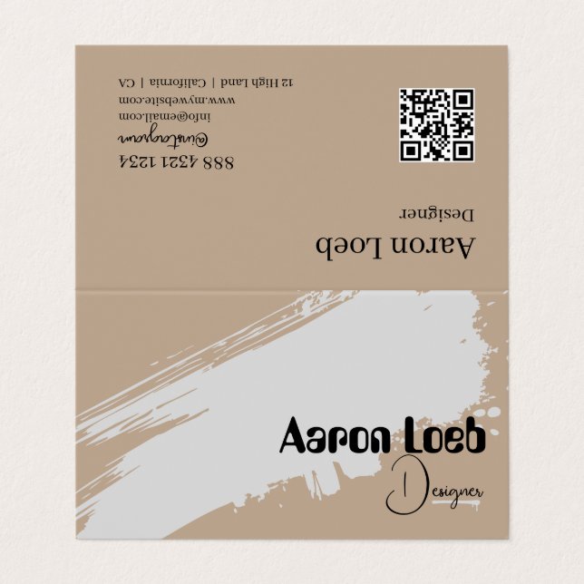 Vikta visitkort | Rustik kraft med QR-kod (Utsida ovikt)