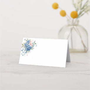 Viktad Namn-platskort - blå Hydrangeas Placeringskort