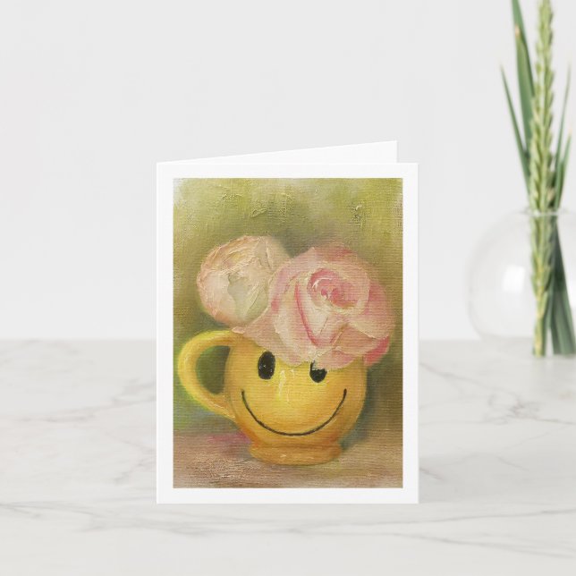 Viktat gratulationskort för Lycklig Ansikte Mugg Kort (Framsida)