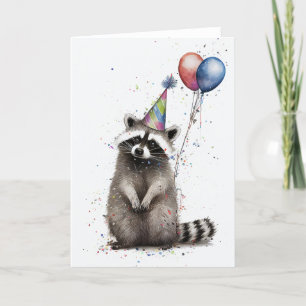 Viktat gratulationskort för Raccoon Födelsedagsfes Tack Kort