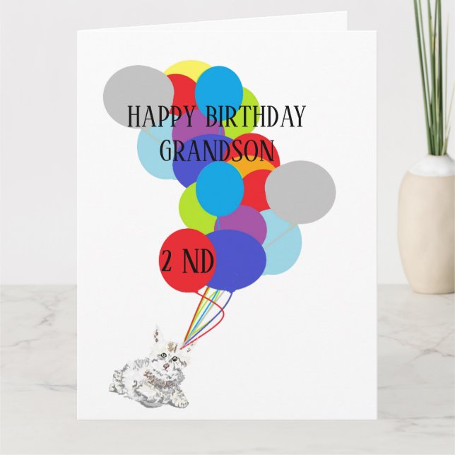 Viktat gratulationskort LYCKLIG 2:E BIRTHDAY GRAND Kort (Framsida)