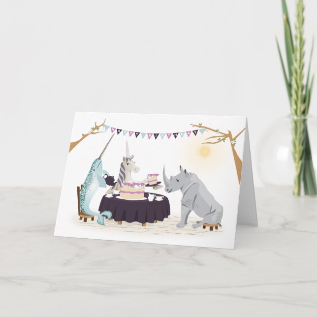 Viktat hälsningskort "Unicorn Tea Party" Kort (Framsida)
