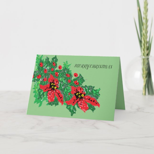 Viktat Helgdag Card Julgran Poinsettia Helgkort (Framsida)