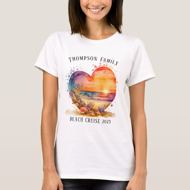 Viktfärgad Heart Beach Family Cruise Vacacation T Shirt (Framsida)