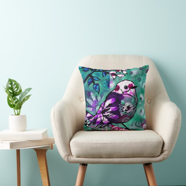 Viktig Abstrakt Fågelskyddande Blommigt Teal Lila Kudde (Stol)