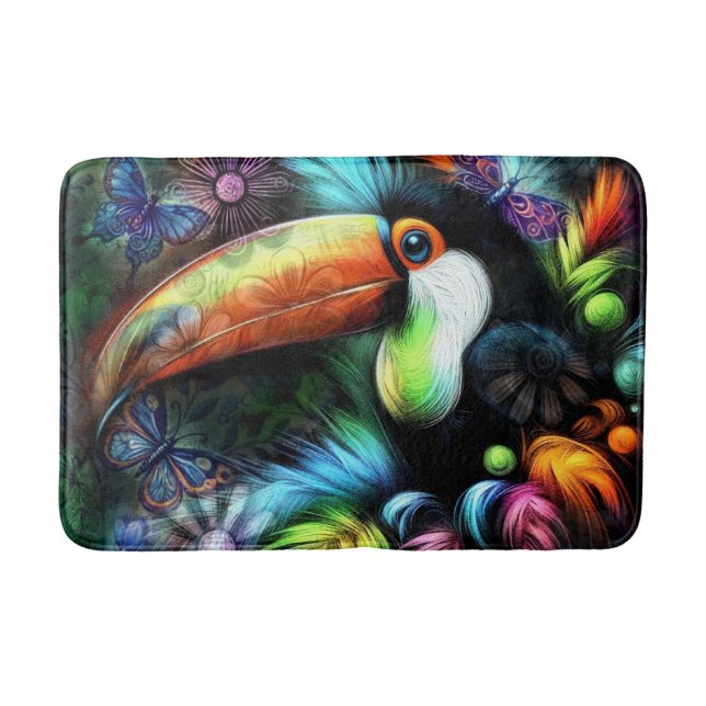 Viktig Abstrakt Toucan Bird Toucans Teal Orange Badrumsmatta (Framsidan)