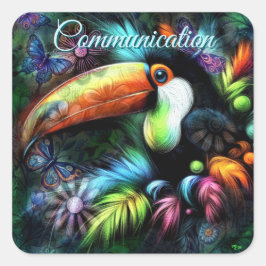 Viktig Abstrakt Toucan Bird Toucans Teal Orange Fyrkantigt Klistermärke