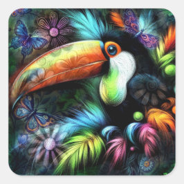 Viktig Abstrakt Toucan Bird Toucans Teal Orange Fyrkantigt Klistermärke