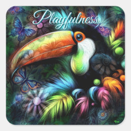Viktig Abstrakt Toucan Bird Toucans Teal Orange Fyrkantigt Klistermärke