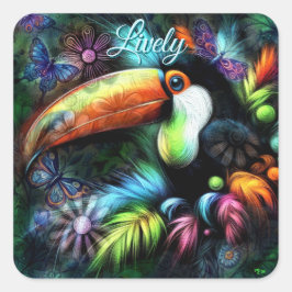 Viktig Abstrakt Toucan Bird Toucans Teal Orange Fyrkantigt Klistermärke