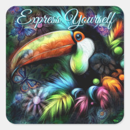 Viktig Abstrakt Toucan Bird Toucans Teal Orange Fyrkantigt Klistermärke