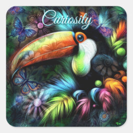 Viktig Abstrakt Toucan Bird Toucans Teal Orange Fyrkantigt Klistermärke
