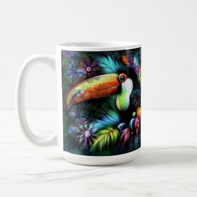 Viktig Abstrakt Toucan Bird Toucans Teal Orange Kaffemugg (Vänster)