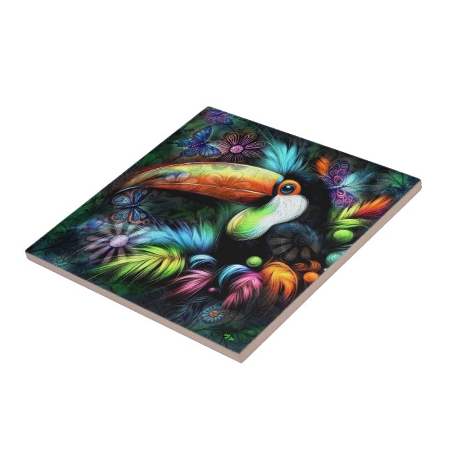 Viktig Abstrakt Toucan Bird Toucans Teal Orange Kakelplatta (Sidan)