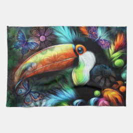 Viktig Abstrakt Toucan Bird Toucans Teal Orange Kökshandduk