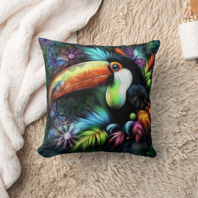Viktig Abstrakt Toucan Bird Toucans Teal Orange Kudde (Filt)