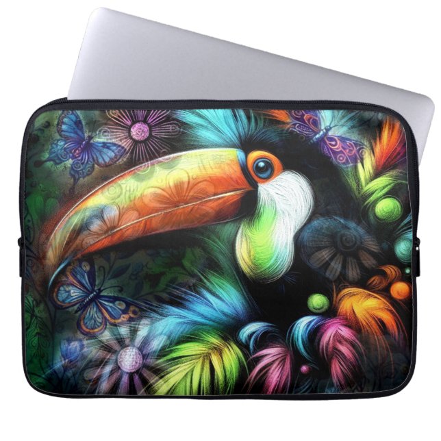 Viktig Abstrakt Toucan Bird Toucans Teal Orange Laptop Fodral (Framsidan)