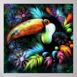 Viktig Abstrakt Toucan Bird Toucans Teal Orange Poster