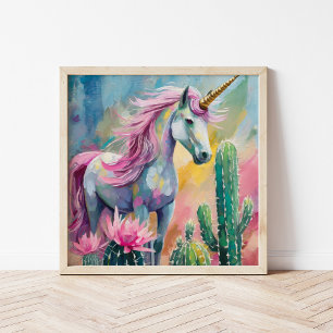 Viktig Abstrakt Unicorn och Succulents Poster