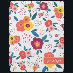 Viktig Blommigt i Gult och Namn i korallskript iPad Skydd<br><div class="desc">Viktigt,  modernt och roligt! Den här personligen iPad-väskan med en fantastisk blommigt med blommor och löv i rosa,  koral,  orange,  blått och grönt skriker vår joy. Underbart för mammor,  trädgårdsmästare,  brudar,  tonåringar och mycket annat. En del av en samling från Parcel Studios.</div>