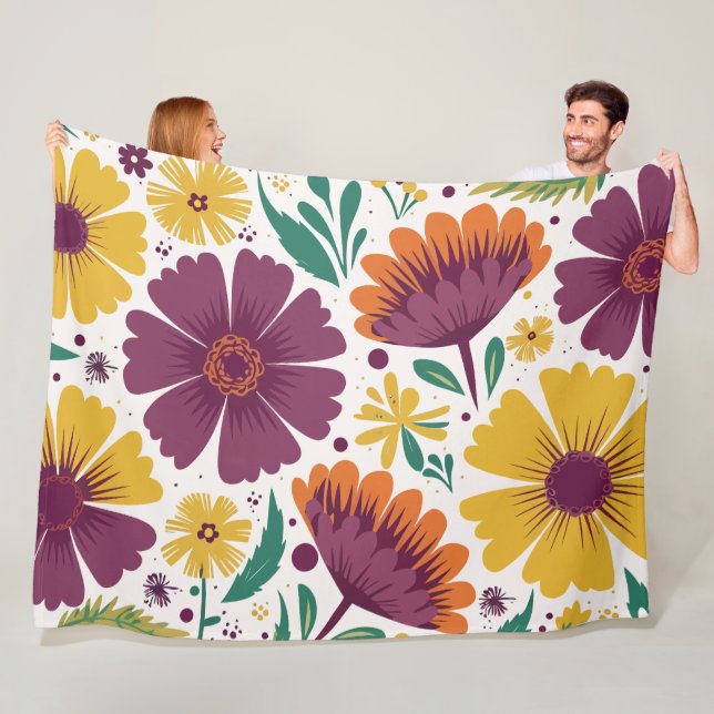Viktig Blommigt med Lila- och Gult-blommor Fleecefilt (På plats)