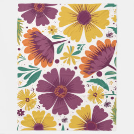 Viktig Blommigt med Lila- och Gult-blommor Fleecefilt